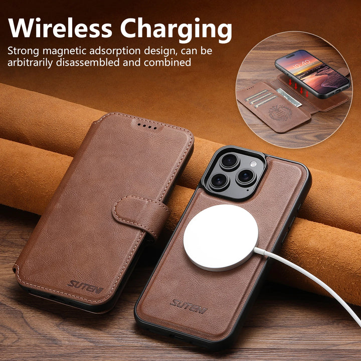 PU Leather Magnetic Wallet Flip Case for iPhone 16–12 Series with Card Slot and Kickstand – Black, Blue, Brown