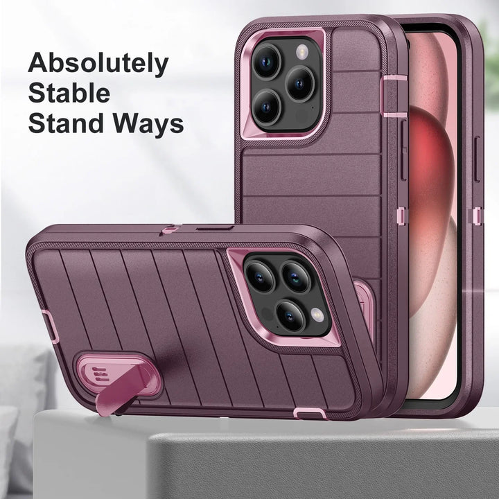 Heavy Duty Silicone Case for iPhone 16 Pro Max-13, Dual-Layer Protective Cover with Kickstand
