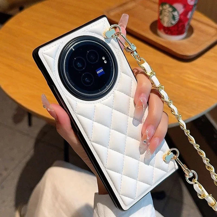 Honor Magic V3 V2 Case with Lanyard Rhombus Leather Anti-Drop Fall Prevention Cover
