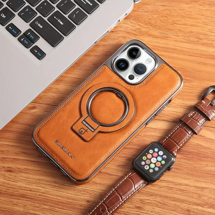 Invisible Stand Leather Case for iPhone 13 14 15 Pro Max with Magsafe