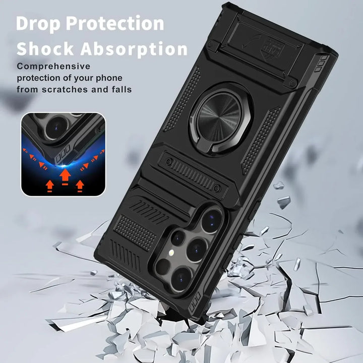 Samsung Galaxy S25/S24/S23/A55 Ultr Plus Heavy Duty Wallet Case with Kickstand and Card Holder