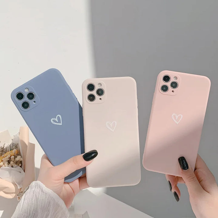Love Heart Soft Silicone Case for iPhone 7/8/11/12/13/14/15 Pro Max with Cute Heart Design
