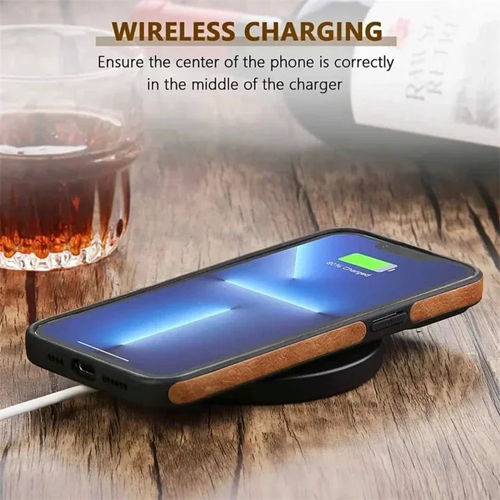 Classic Leather Case for iPhone 15/14/13/12/11/16 Pro Max with Logo View and Shockproof Design