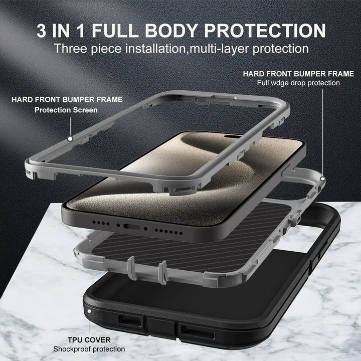 Heavy Duty Silicone Case for iPhone 16 Pro Max-13, Dual-Layer Protective Cover with Kickstand