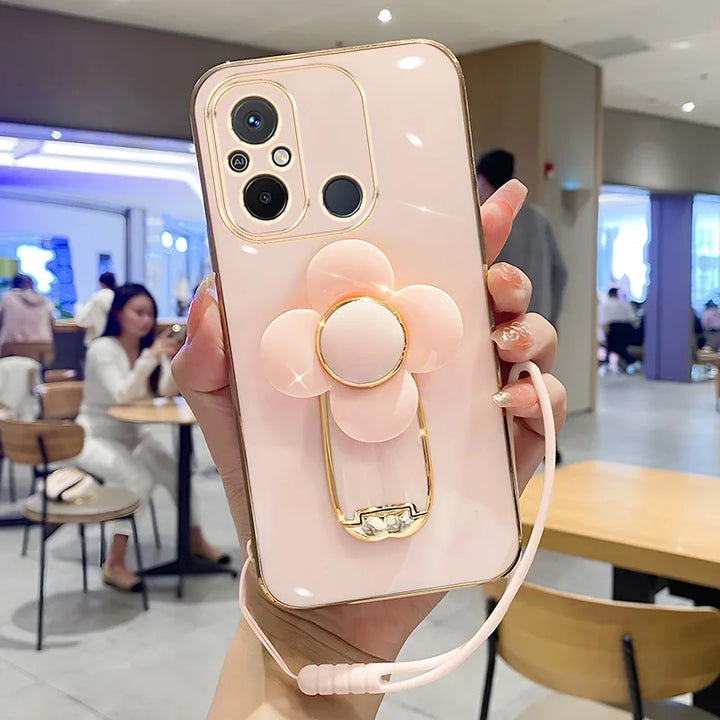 Luxury Turn Flower Stand Case for Redmi Note 13 Pro Plus, 12, 11S, and 10A with premium floral design and stand functionality