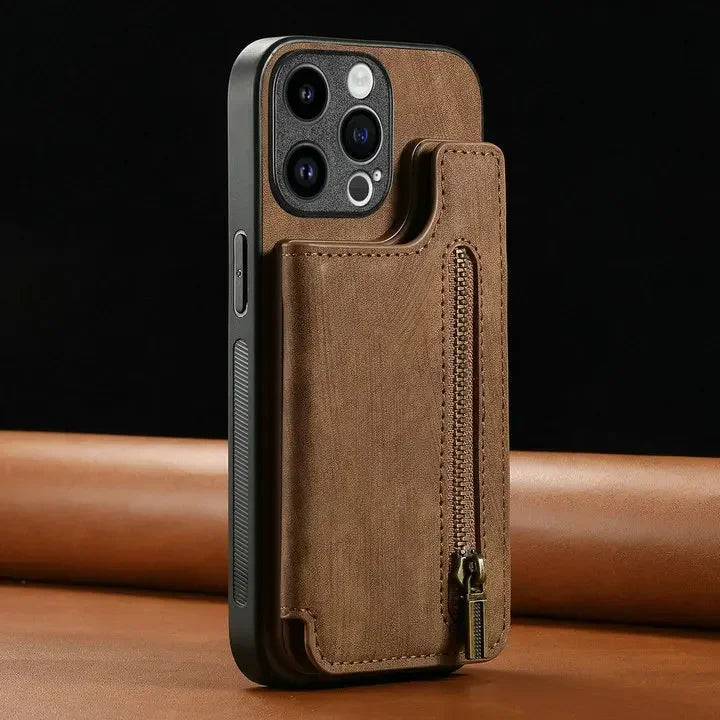 Zipper Wallet Leather Phone Case with Card Holder for iPhone 16/15/14/13/12/11 Pro Max