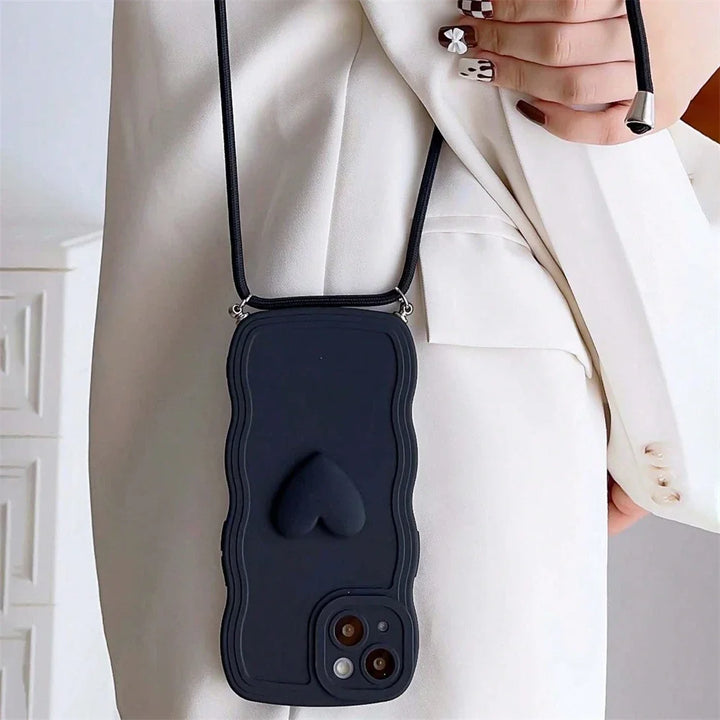White Crossbody Love Heart Lanyard Case for iPhone 15 Pro Max