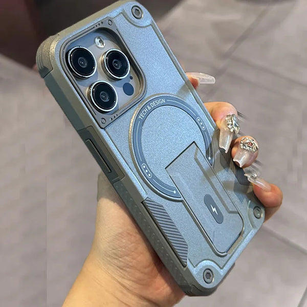 Rugged Military-Grade MagSafe iPhone Case with Kickstand – Shockproof Magnetic Bumper Cover for iPhone 11 to 16 Pro Max