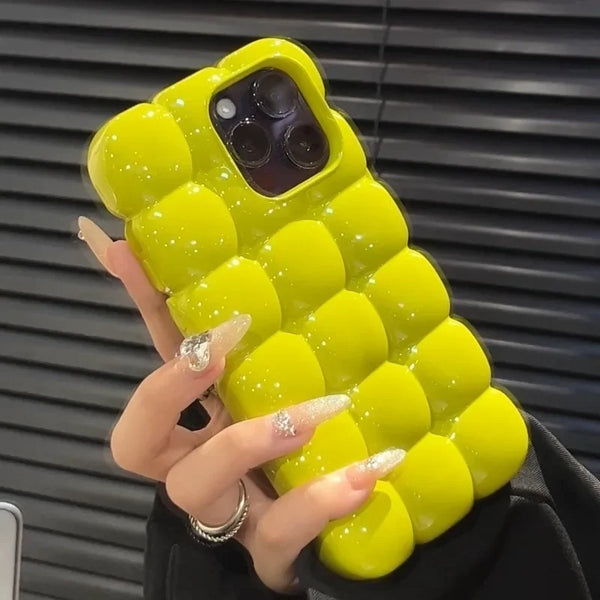 Cute 3D Block Lattice Case for iPhone 16 Pro Max, Glossy Candy Solid Color Shockproof Silicone Cover