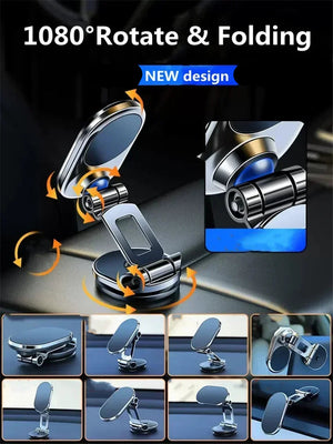 1080-degree rotate and folding phone holder with 2023 NEW design label on a dark background.