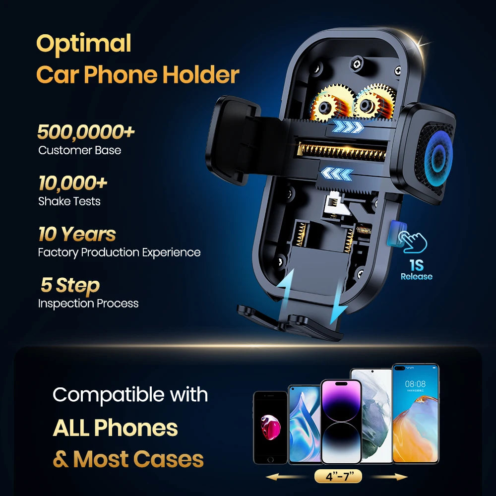 Optimal car phone holder with compatibility features on a dark background