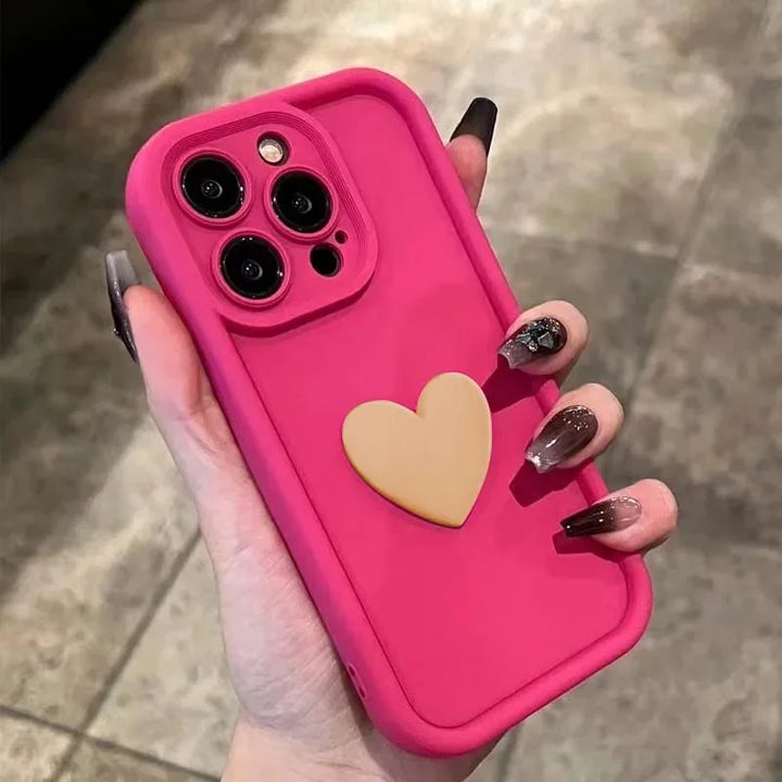 Luxury 3D Love Heart Silicone Case for iPhone 11/12/13/14/15/16 Pro Max with Elegant Design