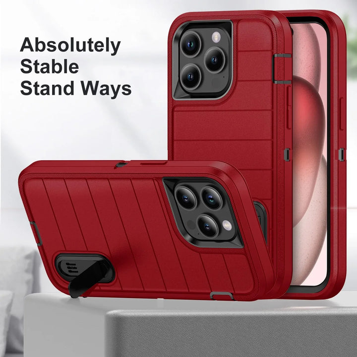 Heavy Duty Silicone Case for iPhone 16 Pro Max-13, Dual-Layer Protective Cover with Kickstand