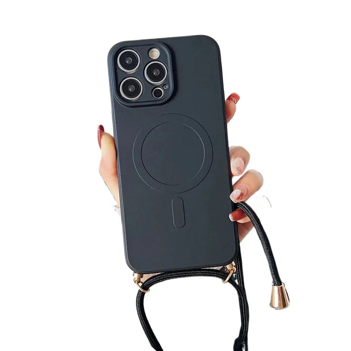 Liquid Silicone Crossbody iPhone Case with Lanyard – MagSafe Compatible Lightweight Shockproof Cover for iPhone 11–16 Pro Max