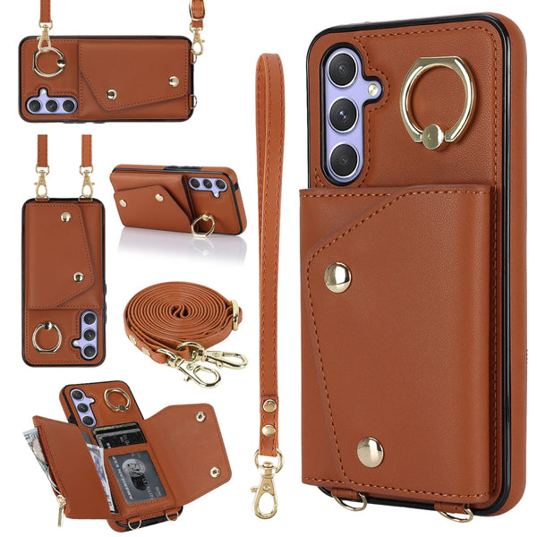 Crossbody Zipper Wallet Case with Card Holder for Samsung S23 Ultra/S22 Plus/S21 FE/A54/A53, Leather Cover
