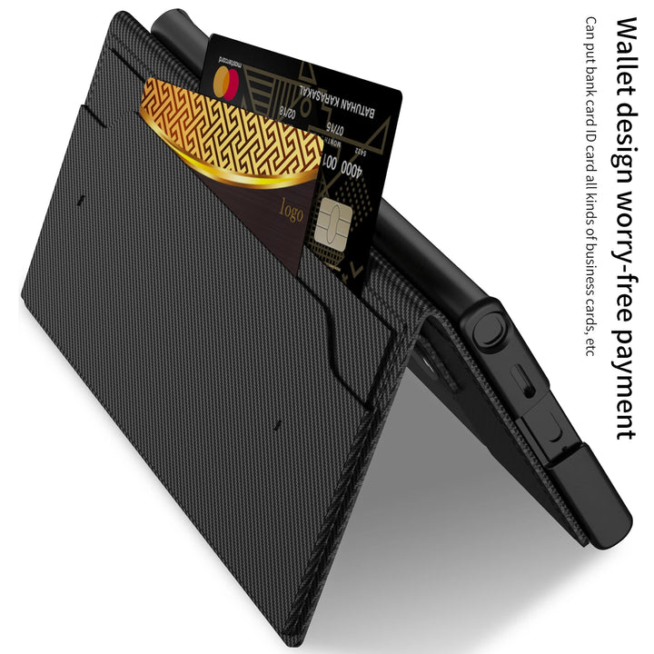 Leather Flip Wallet Phone Case with Card Holder and Kickstand for Samsung Galaxy S25 Ultra in Carbon Fibre Design
