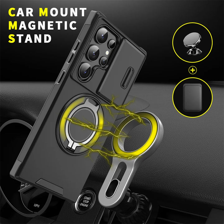 Magnetic Slide Camera Protection Case for Samsung S21-S25 – Shockproof, Stand, Anti-Scratch