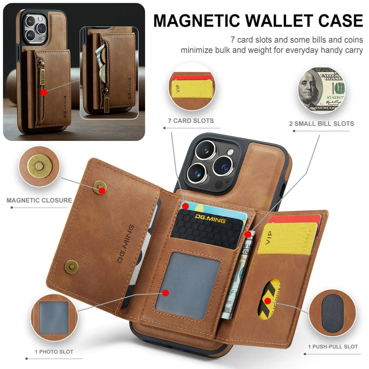Magnetic Leather RFID Wallet Case for iPhone 11/12/13/14/15/16 Pro Max Plus