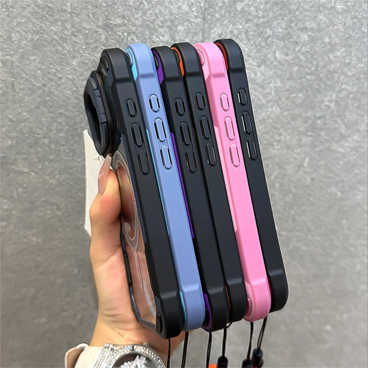 Wrist Strap Armor Case for iPhone 11, 12, 13, 14, 15 Pro Max – Shockproof, Anti-Scratch, Magnetic, With Lanyard