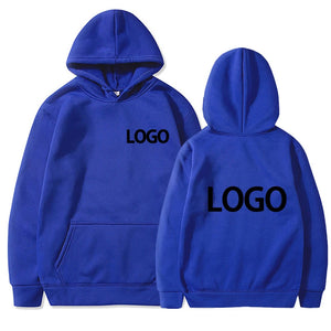 Blue hoodie with 'LOGO' printed on front and back