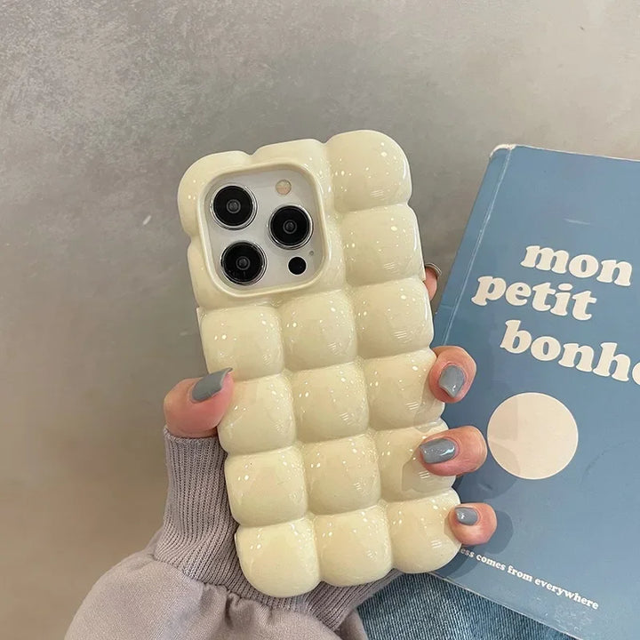 Cute 3D Block Lattice Case for iPhone 16 Pro Max, Glossy Candy Solid Color Shockproof Silicone Cover