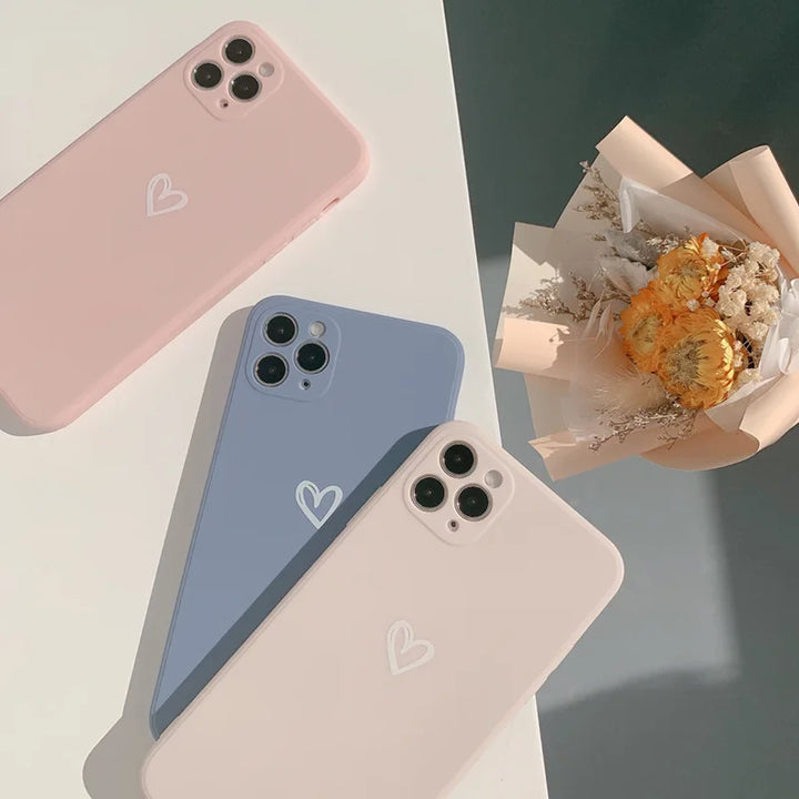 Love Heart Soft Silicone Case for iPhone 7/8/11/12/13/14/15 Pro Max with Cute Heart Design