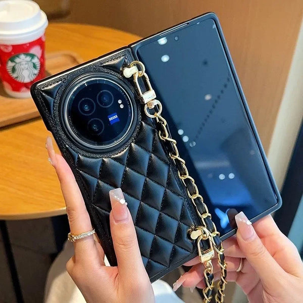 Honor Magic V3 V2 Case with Lanyard Rhombus Leather Anti-Drop Fall Prevention Cover