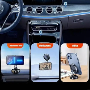 Car interior with a phone holder and its application on different surfaces.