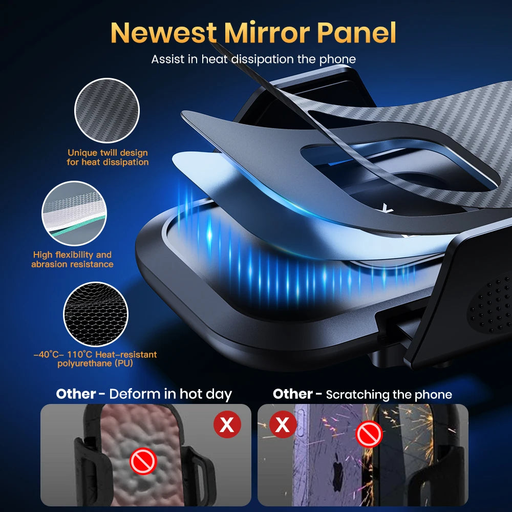 Advertisement for a newest mirror panel with thermal management features on a dark background.