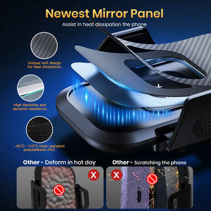 Advertisement for a newest mirror panel with thermal management features on a dark background.