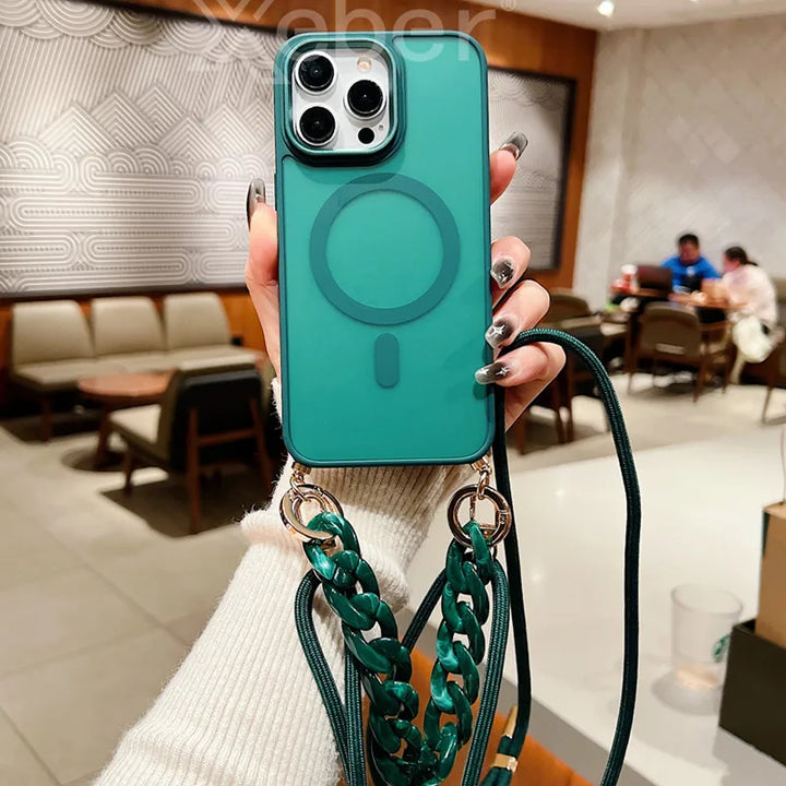 Clear MagSafe Crossbody Case with Adjustable Strap for iPhone 16 15 14 13 12 – Stylish & Shockproof Design