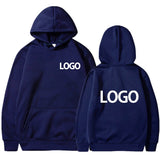 Navy blue hoodie with 'LOGO' printed on front and back