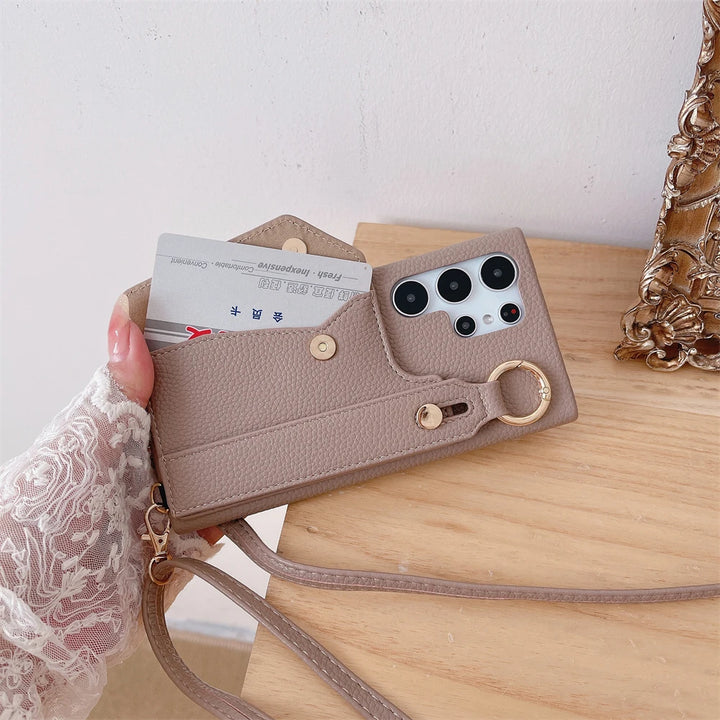 Leather Crossbody Wallet Case with Wrist Strap for Samsung S25/S24/S23 Ultra A54 A53 A33