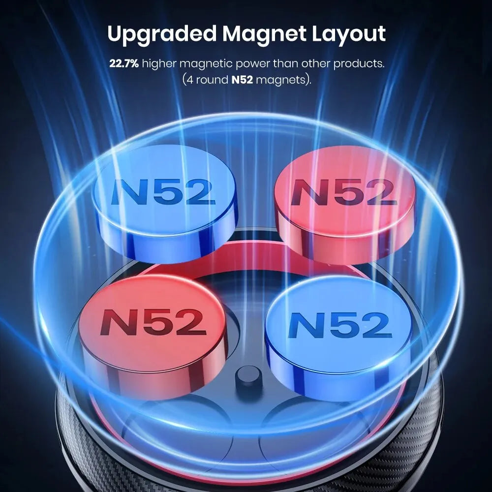 Magnetic components with N52 label on a dark background