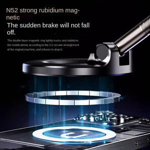 Magnetic ring stabilizing a smartphone with text on a dark background