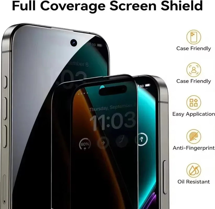 4-Pack Arvin Privacy Tempered Glass Screen Protectors for iPhone 7–16 Series with Anti-Spy, Anti-Blue Light, and Anti-Fingerprint Features
