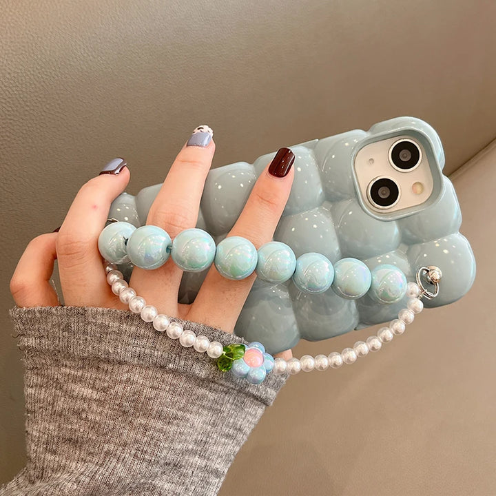 Luxury Pearl Bracelet Chain 3D Ice Lattice Case for iPhone 16 15 14 13 12 Pro Max