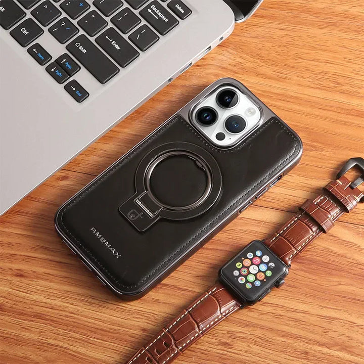 Invisible Stand Leather Case for iPhone 13 14 15 Pro Max with Magsafe