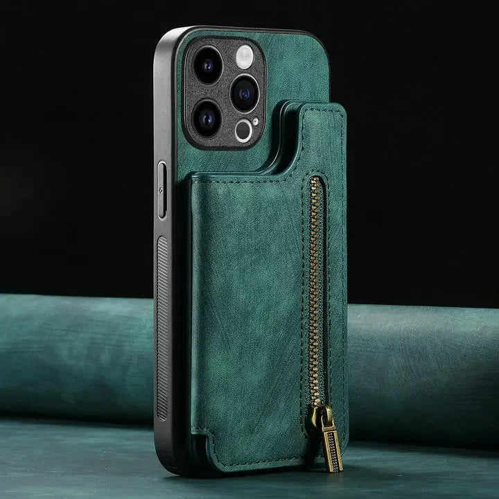 Zipper Wallet Leather Phone Case with Card Holder for iPhone 16/15/14/13/12/11 Pro Max