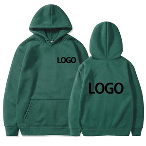 Green hoodie with 'LOGO' printed on front and back against a white background