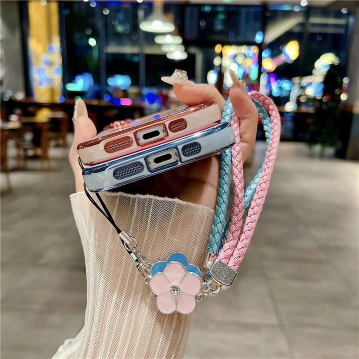 Luxury Magsafe Magnetic Plating Frame Phone Case with Lanyard for iPhone 16 and Samsung Galaxy