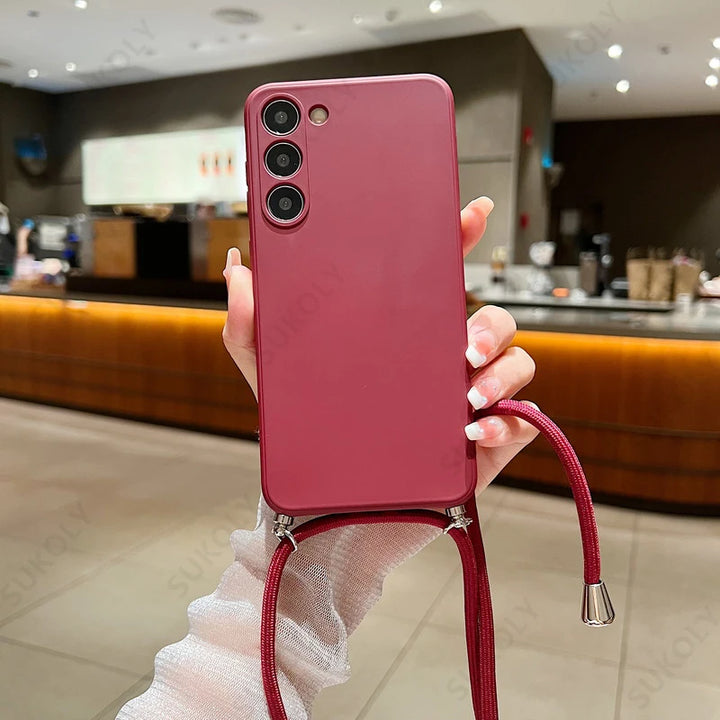 Crossbody Lanyard Silicone Case for Samsung Galaxy S23 S24 Ultra A54 A53 A35 5G – Soft Phone Cover