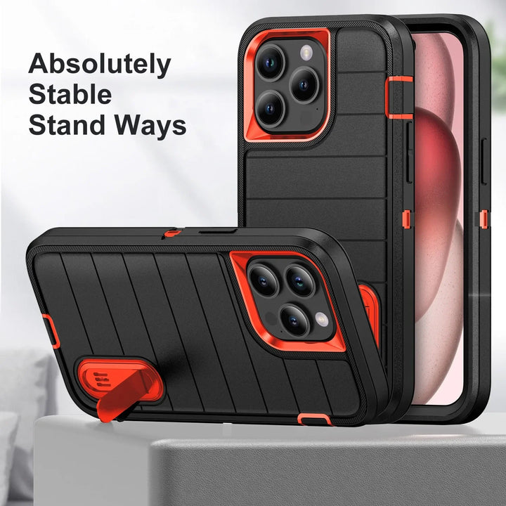 Heavy Duty Silicone Case for iPhone 16 Pro Max-13, Dual-Layer Protective Cover with Kickstand