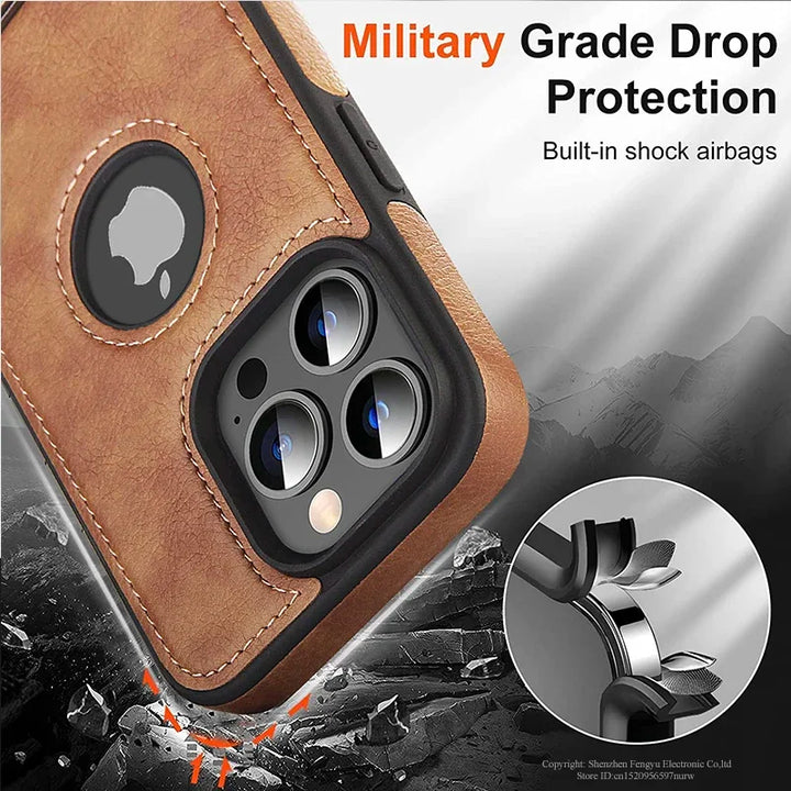 Leather Kickstand Case for iPhone 11/12/13/14/15 Pro Max Plus