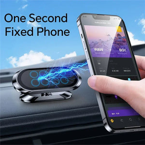Phone being used with a car mount on a dashboard, with text 'One Second Fixed Phone' and a blue sky background.