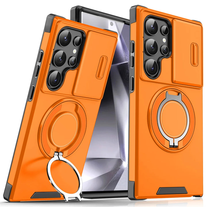Magnetic Slide Camera Protection Case for Samsung S21-S25 – Shockproof, Stand, Anti-Scratch