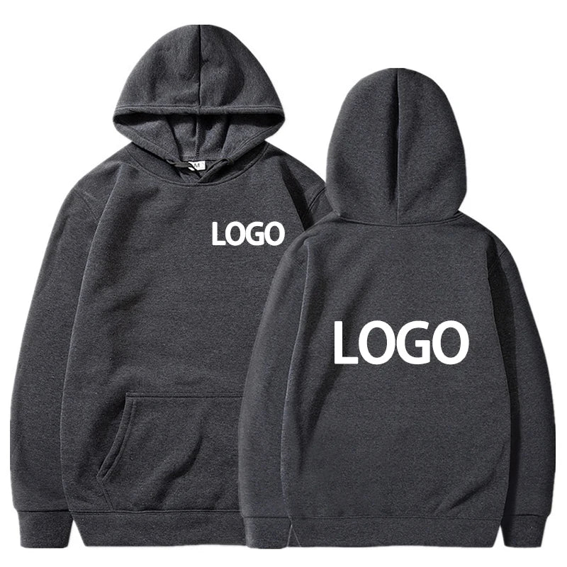 Gray hoodie with 'LOGO' printed on front and back