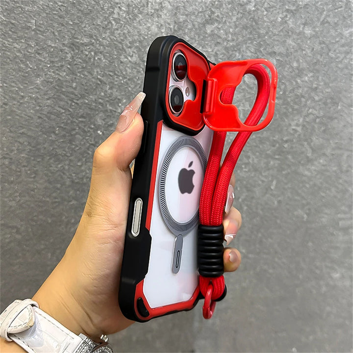 Wrist Strap Armor Case for iPhone 11, 12, 13, 14, 15 Pro Max – Shockproof, Anti-Scratch, Magnetic, With Lanyard