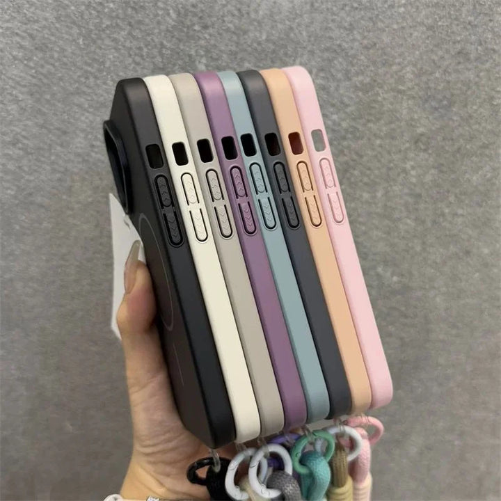 Luxury Matte Hard iPhone Case with Magnetic Wrist Strap – Black – Compatible with iPhone 16