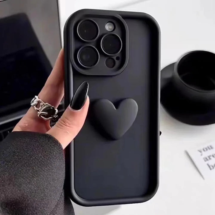 Luxury 3D Love Heart Silicone Case for iPhone 11/12/13/14/15/16 Pro Max with Elegant Design
